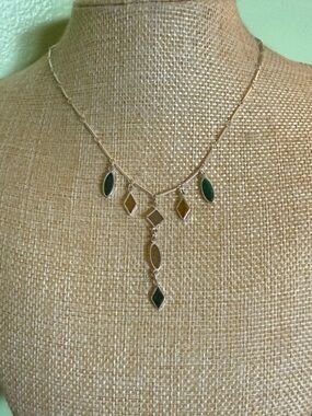 Green and Honey Enamel Geometric Pendant Necklace - Women Jewelry